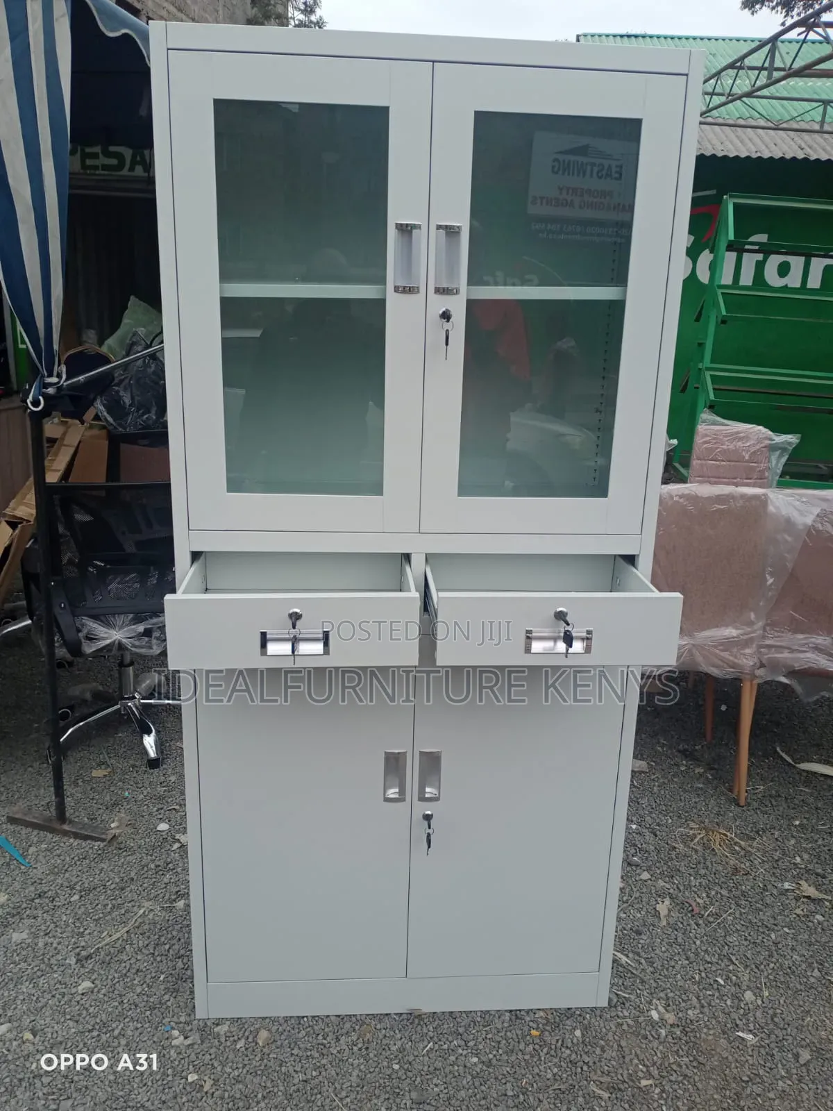 2-Door Metal Filing Cabinet With Glass Top