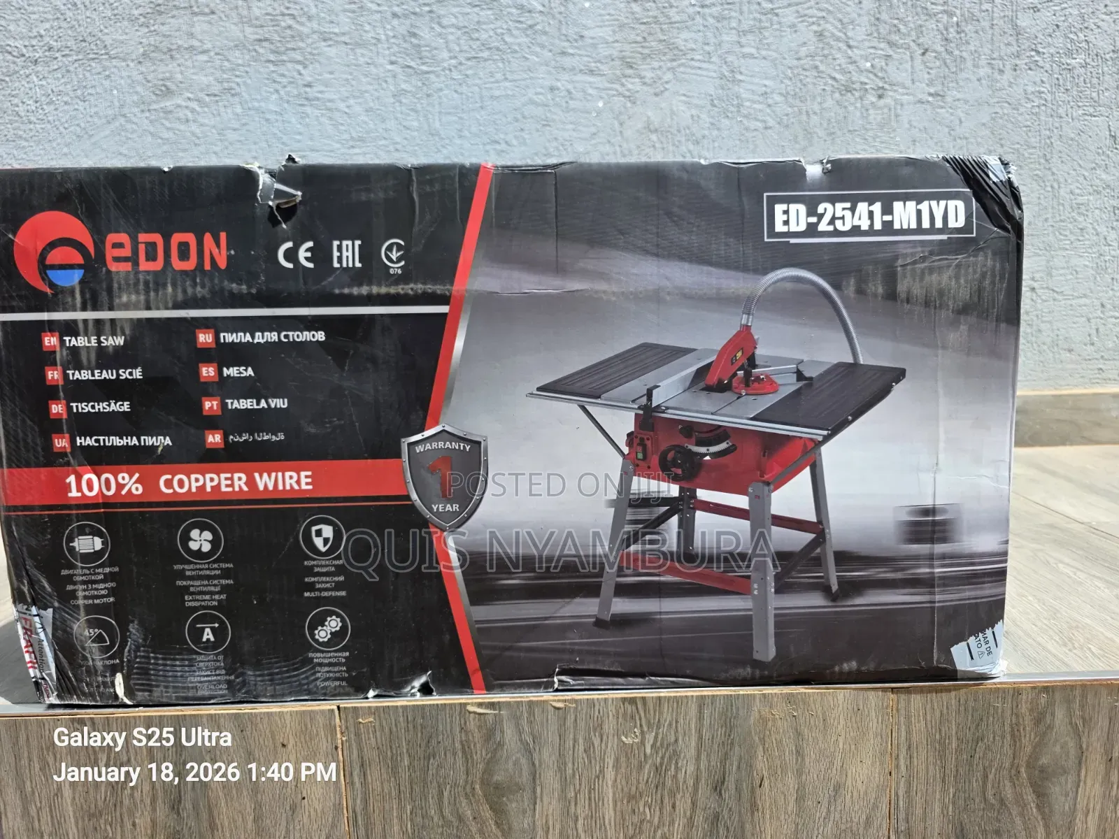 Edon Electric Table Saw Blade Size 254MM Cutting Angle of 45degree