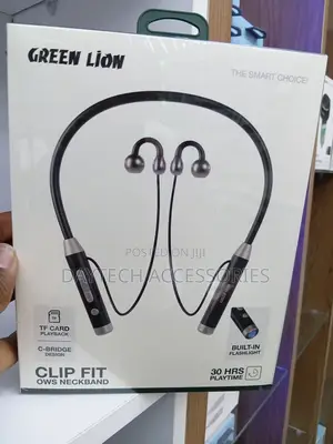 Green Lion Clip Fit OWS Neckband Earphones With a Built-in Flashlight.