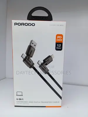 The Porodo 240W 4-in-1 Charging and Data Transfer Cable 1.2-Meter.