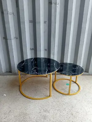 2-in-1 Nesting Coffee Tables - Black Glass & Gold