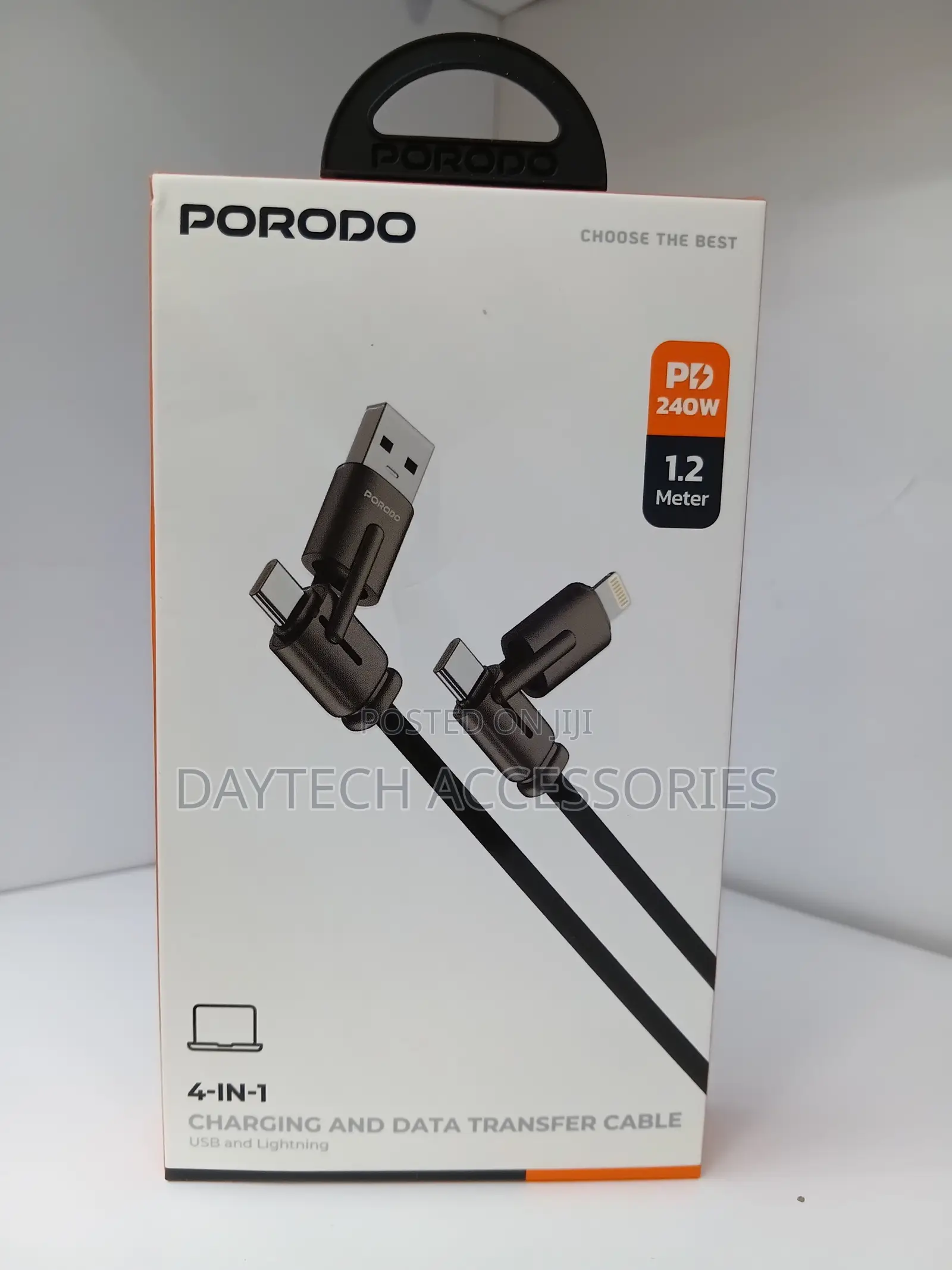 Porodo 240W 4 in 1 Charging and Data Transfer 1.2M Cable - Black