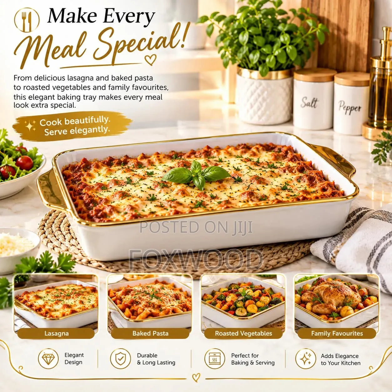 *Gold Ring Ceramic Baking Tray Big