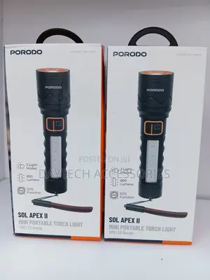 Porodo Sol Apex II Portable Torch Light in Black