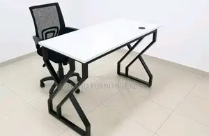 Modern Office Desk 1.2M - White Top With Black X-Frame Legs