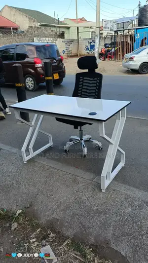 Modern Office Desk 1.2M - White Top With White K-Design Metal Legs