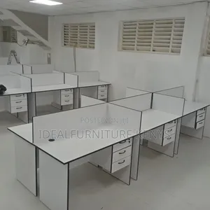 6-Way Modern Office Workstation Cluster - White Desks With 3 Drawers