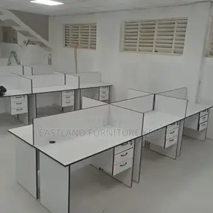 6-Way Modern Office Workstation Cluster - White Desks With 3 Drawers