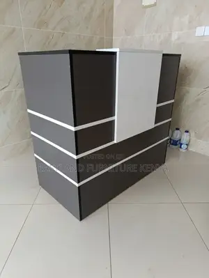 Reception Desk 1.4M - Black & White Counter With Striped Front Design