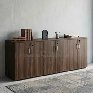 Credenza Cabinet; Lockable 6 Door Wooden Credenza Storage Cabinet