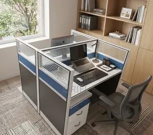 Office Workstation : Blue Modular 2-Seater Office Workstation