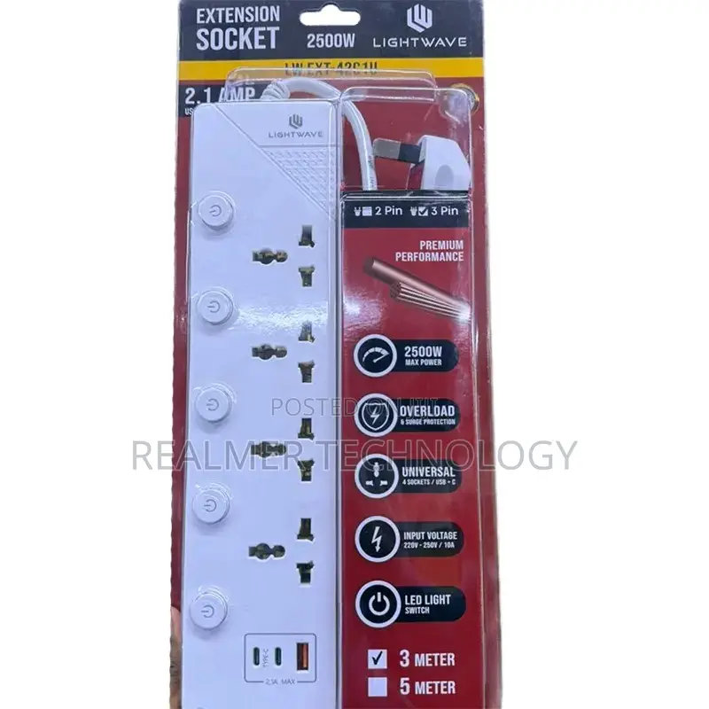 Lightwave 4 Way Extension Socket 3MTR