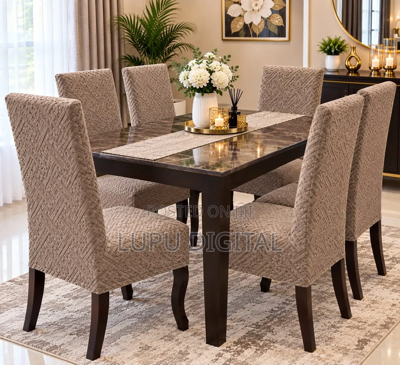 *Egyptian, Plush Damask Material Dining Chairs Seat Covers