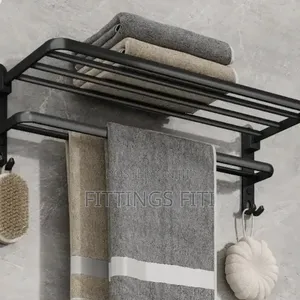 Black Bathroom Towel Rack With Shelf/Wall Mounted Towel Holders