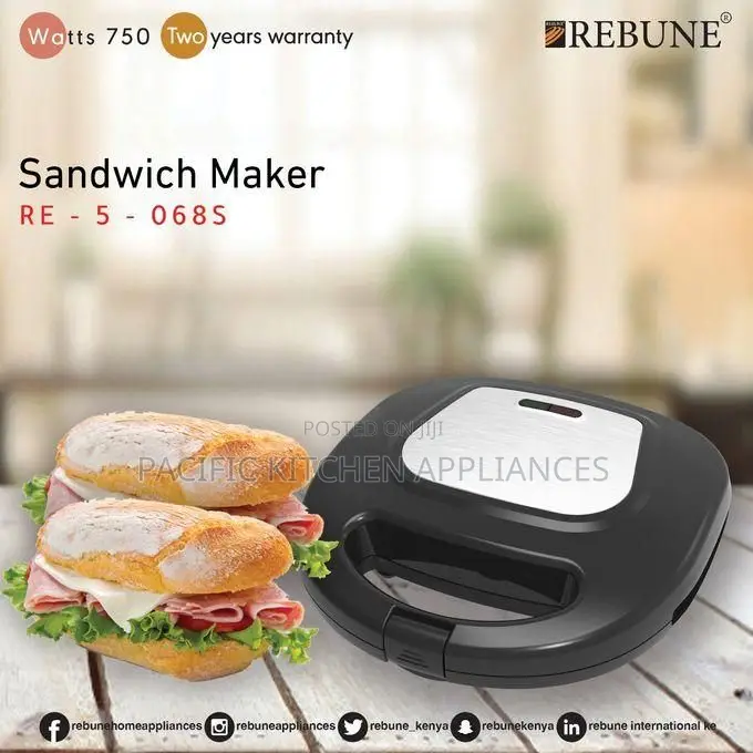 Rebune RE-5-072 2 Slices Sandwich Maker With Cool Touch Handle,