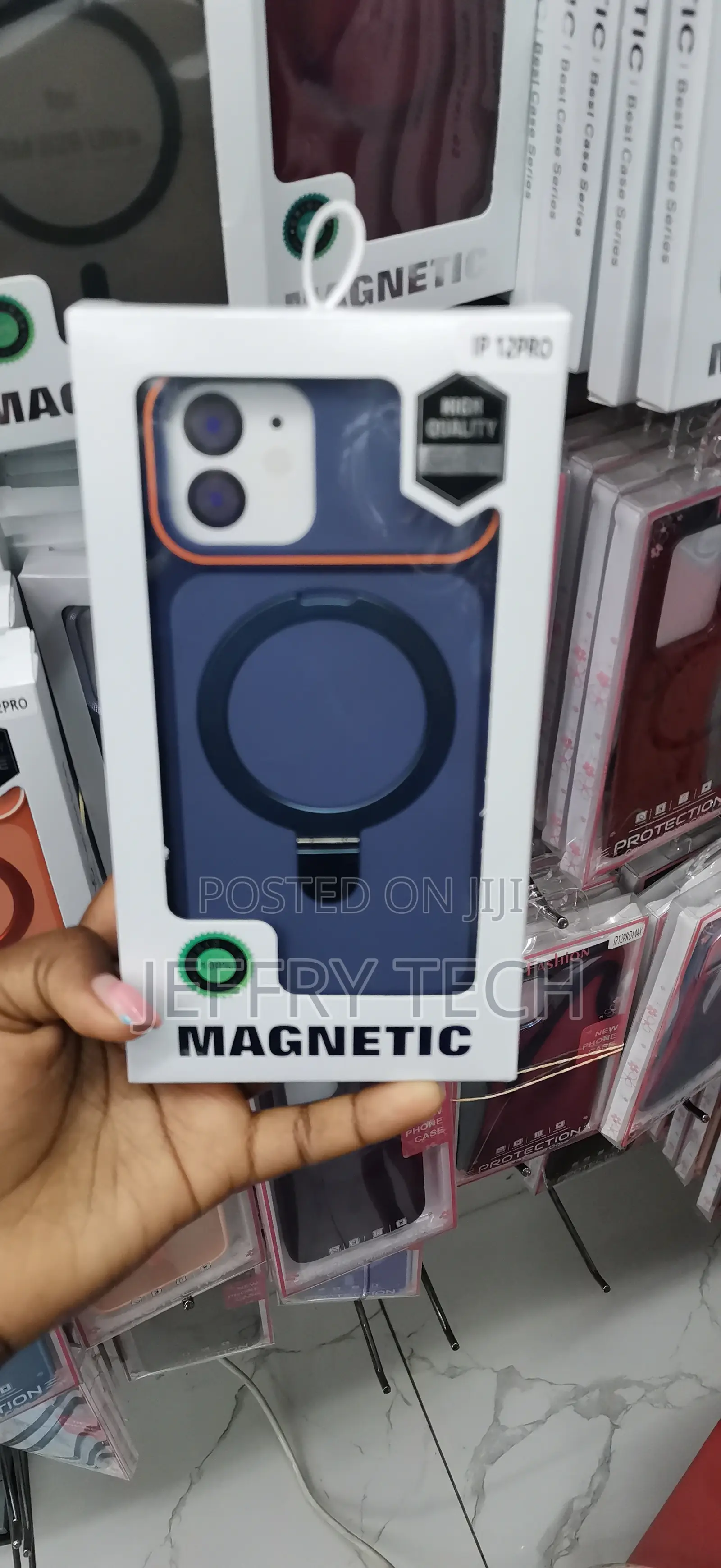 Blue Magnetic Silicone Case With an Ring Stand for the iPhone 12 Pro