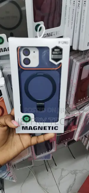 Blue Magnetic Silicone Case With an Ring Stand for the iPhone 12 Pro