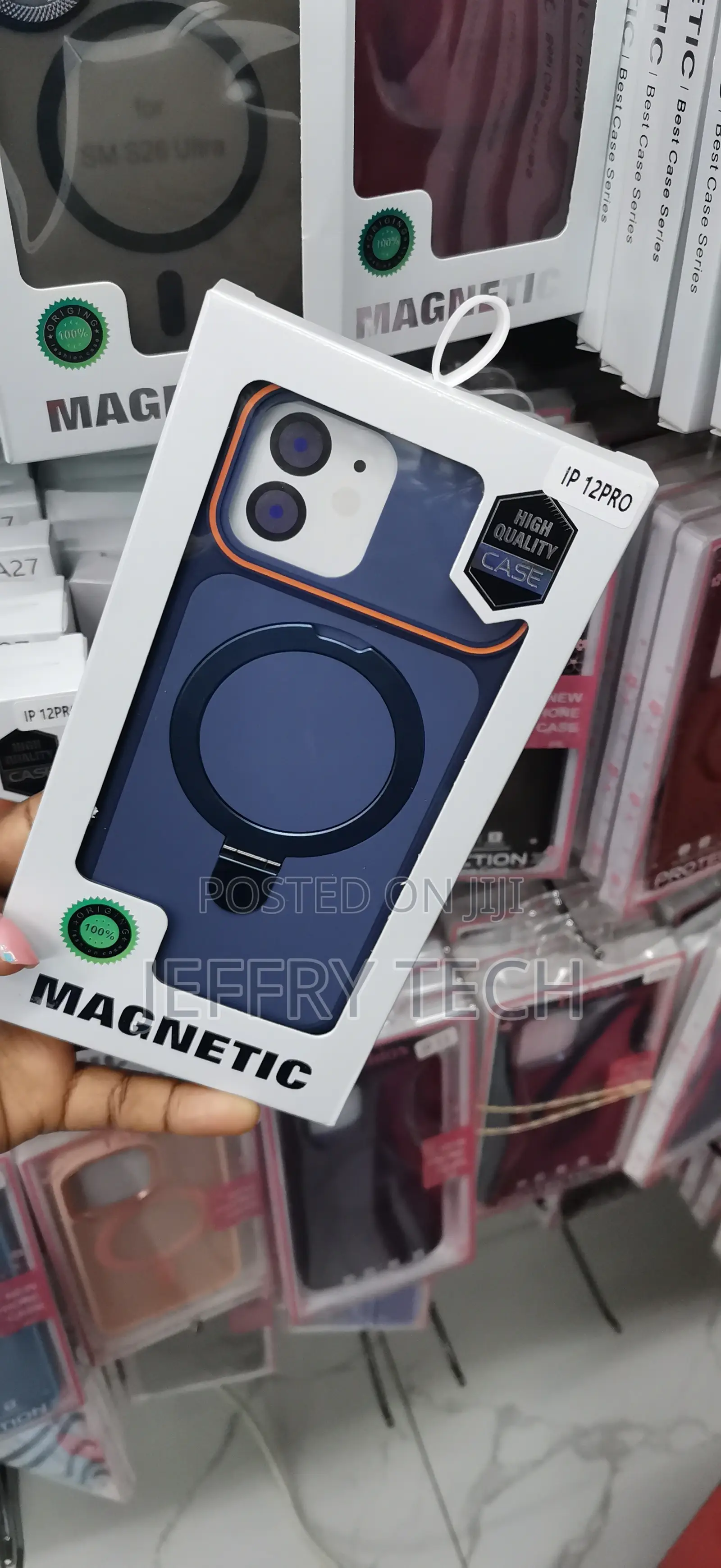 Blue Magnetic Silicone Case With an Ring Stand for the iPhone 12 Pro