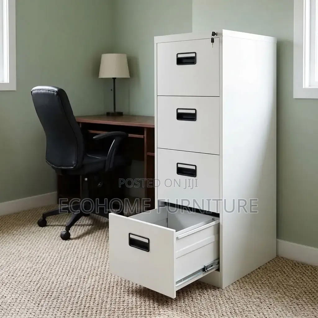 White Four-Drawer Filing Cabinet With Label Holders