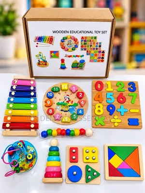 A Fun 8 in 1 Wooden Educational Toy Set Packed