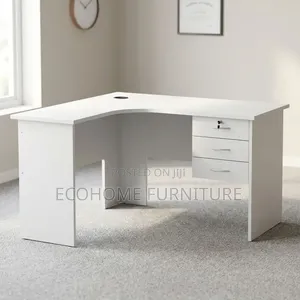 Office Desk – White Corner Workstation With Lockable Drawers