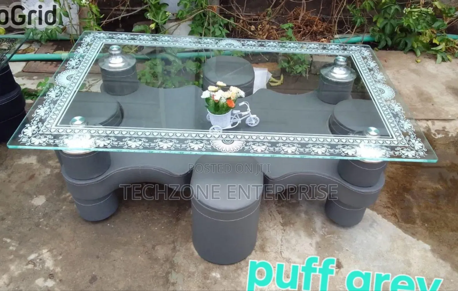 Executive Heavy Duty Glass Table With Puff Stool 