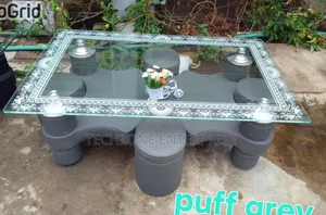 Executive Heavy Duty Glass Table With Puff Stool in Different Colors,