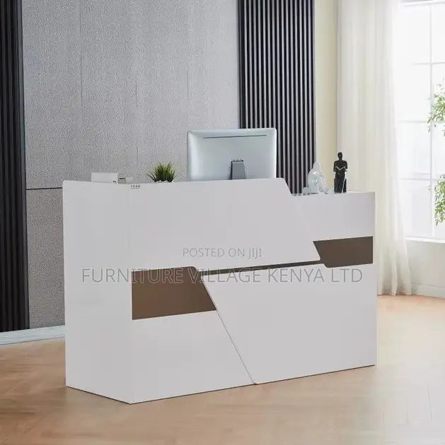Reception Desk; 1.6 M Glossy White Front Counter Reception Desk