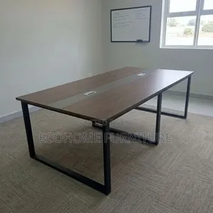 2.4 M Boardroom Table – Walnut Top With Black Steel Frame