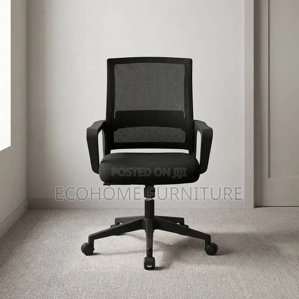 Office Chair – Black Mesh Back With Padded Armrests