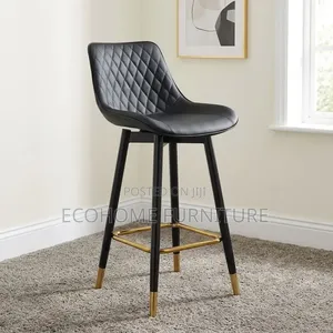 Bar Stool – Black Quilted Seat With Gold Accent Legs