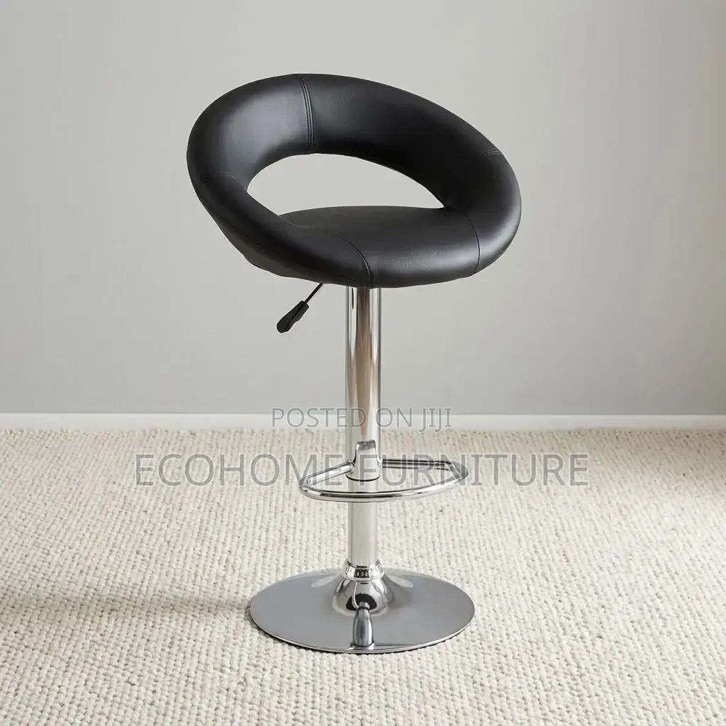 Bar Stool – Black Round Seat With Adjustable Chrome Base