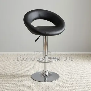 Bar Stool – Black Round Seat With Adjustable Chrome Base