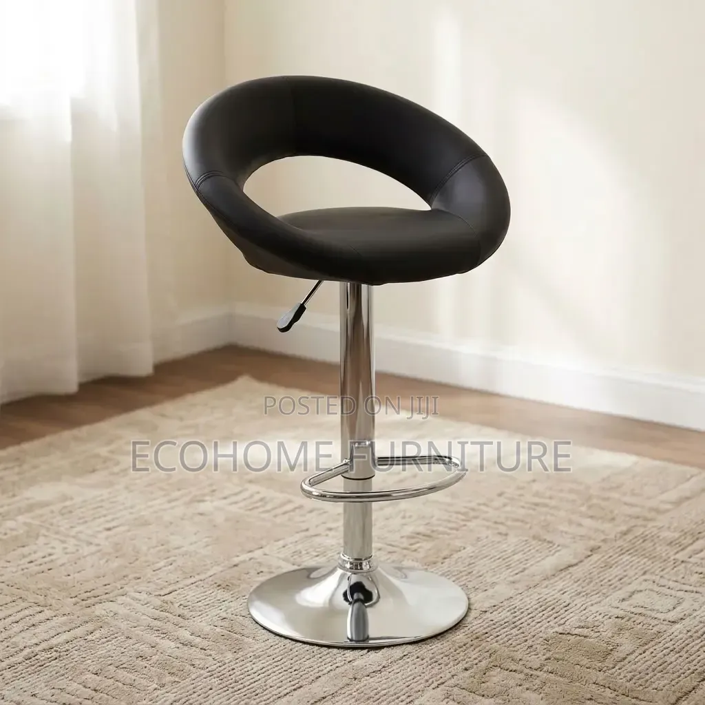 Bar Stool – Black Round Seat With Adjustable Chrome Base