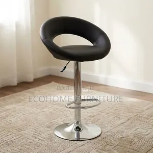 Bar Stool – Black Round Seat With Adjustable Chrome Base