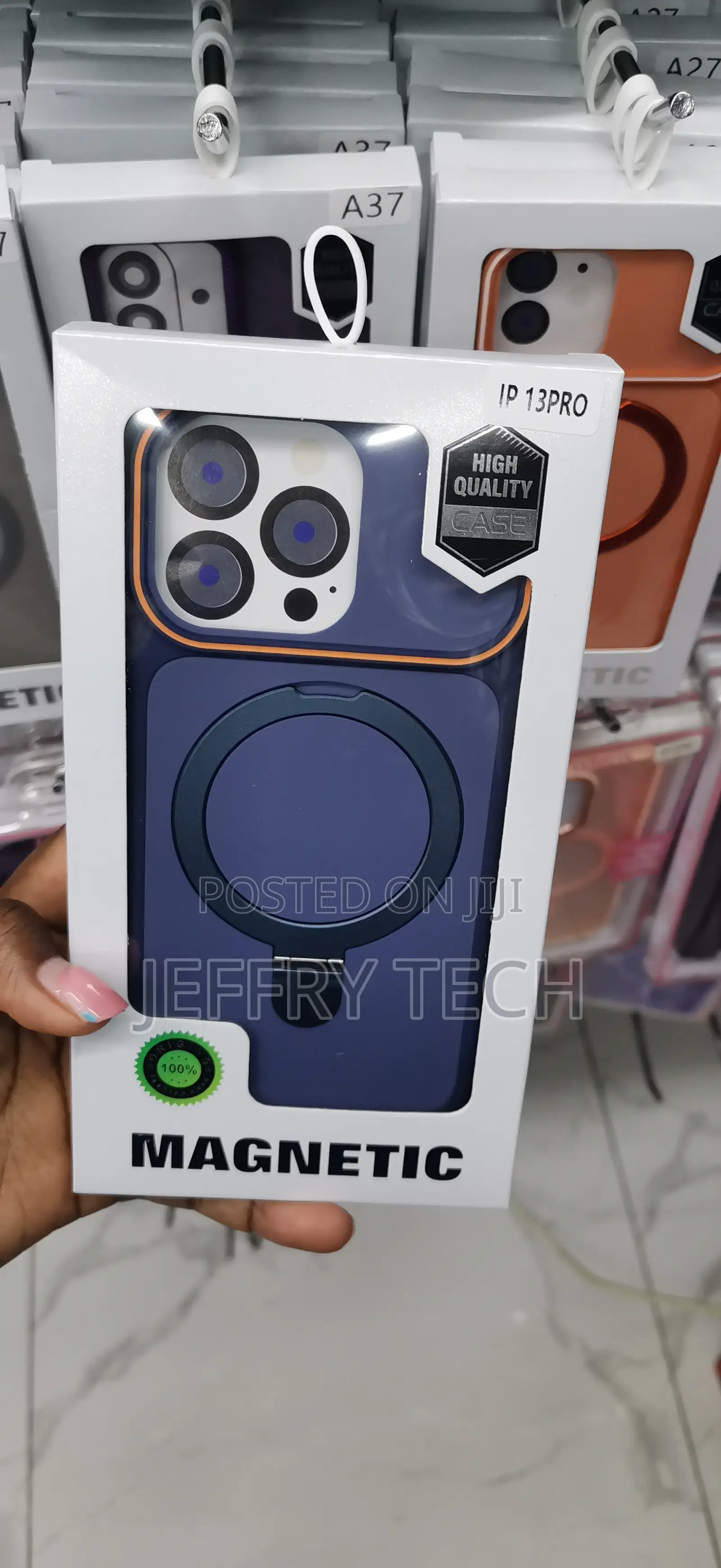 Blue MagSafe Magnetic Case With an Ring Stand for iPhone 13 Pro