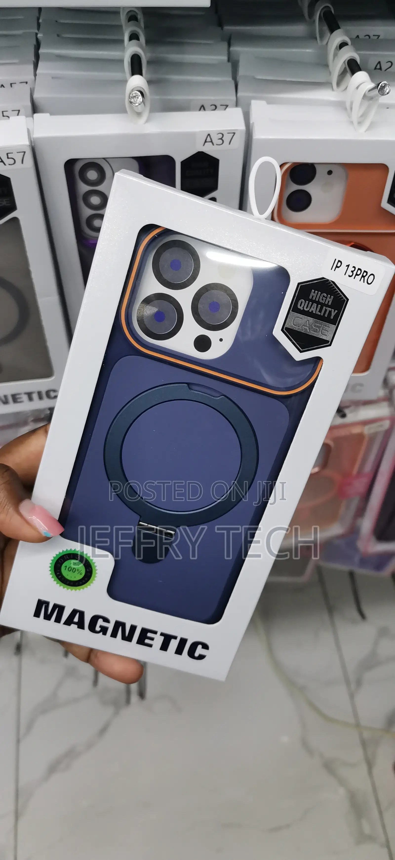 Blue MagSafe Magnetic Case With an Ring Stand for iPhone 13 Pro