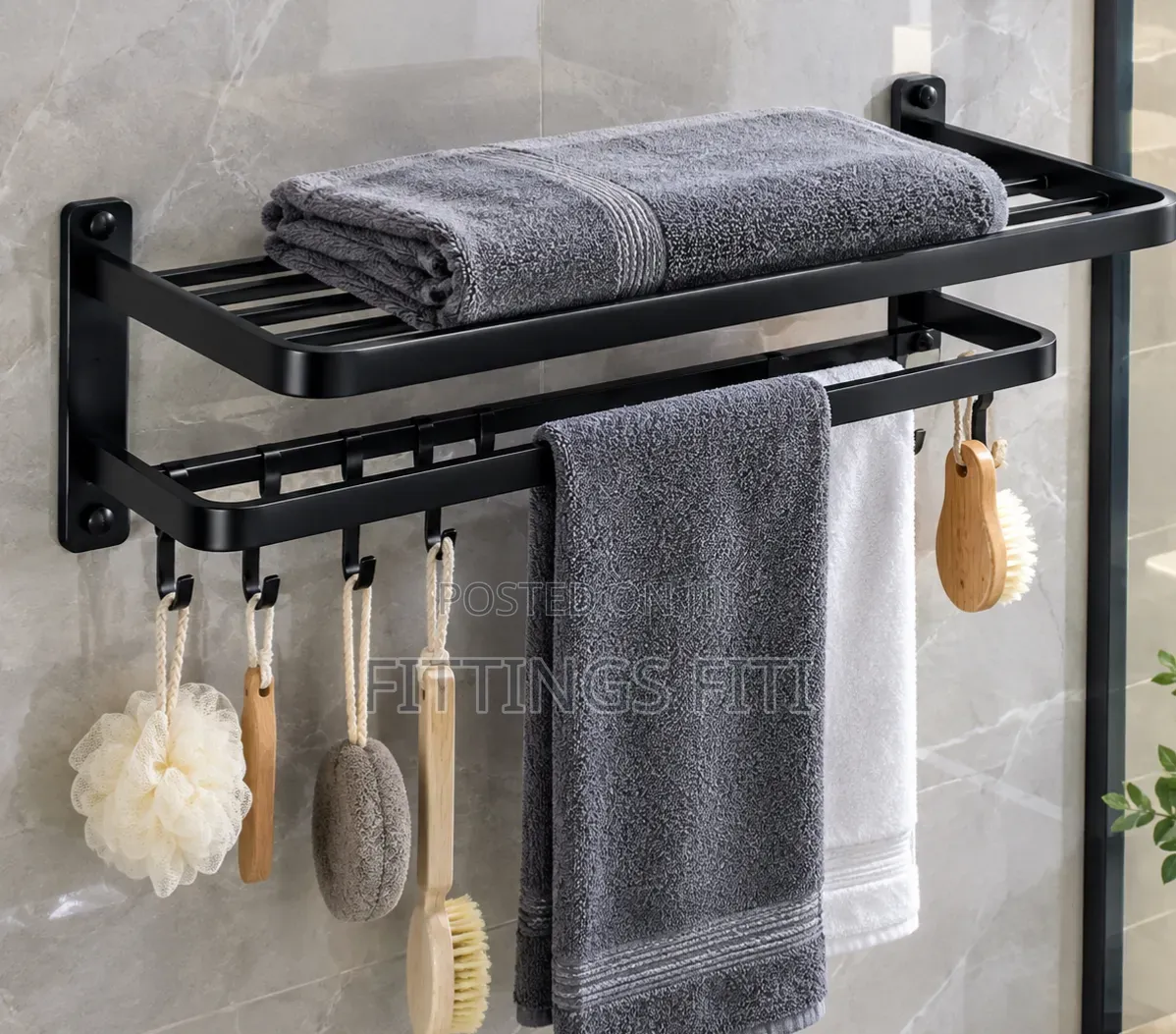 Black Bathroom Towel Rack With Shelf/Wall Mounted Towel Holders