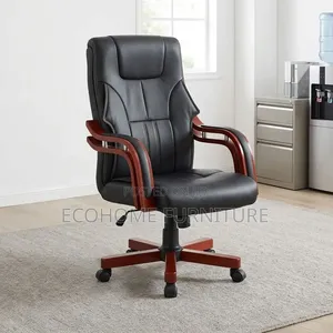 Executive Office Chair With Wooden Arms and Base