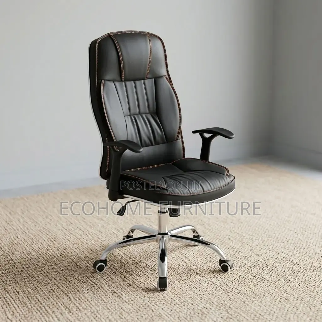 Executive Office Chair – Black Leather With Chrome Base1