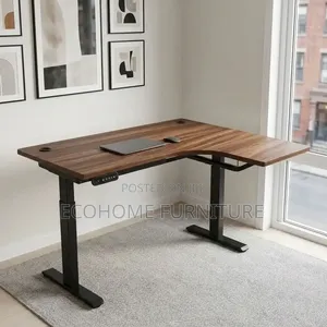 L-Shaped Office Desk – Walnut Electric Standing Desk