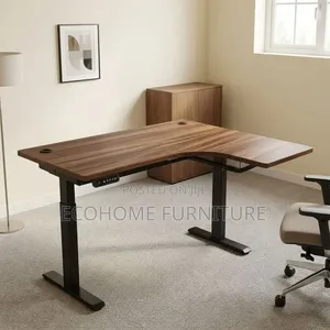 L-Shaped Office Desk – Walnut Electric Standing Desk