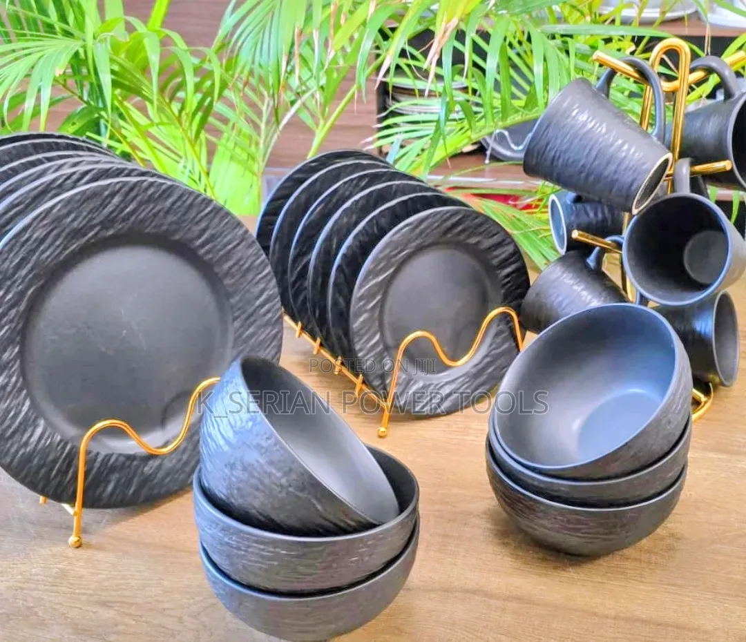 24 Piece Classy Black Ceramic Dinner Set