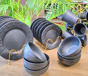 24 Piece Classy Black Ceramic Dinner Set