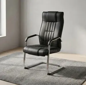 Visitor's Chair; Black Executive Leather Non Swivel Guest Chair