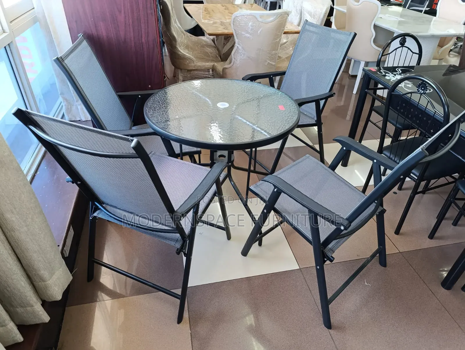 Outdoor Patio Table & Folding Chairs-Set