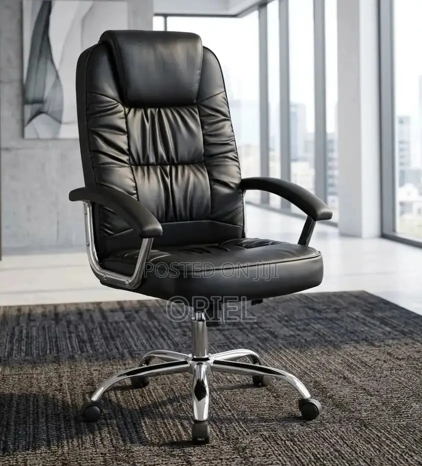Office Chair : Black Leather Executive Work Chair