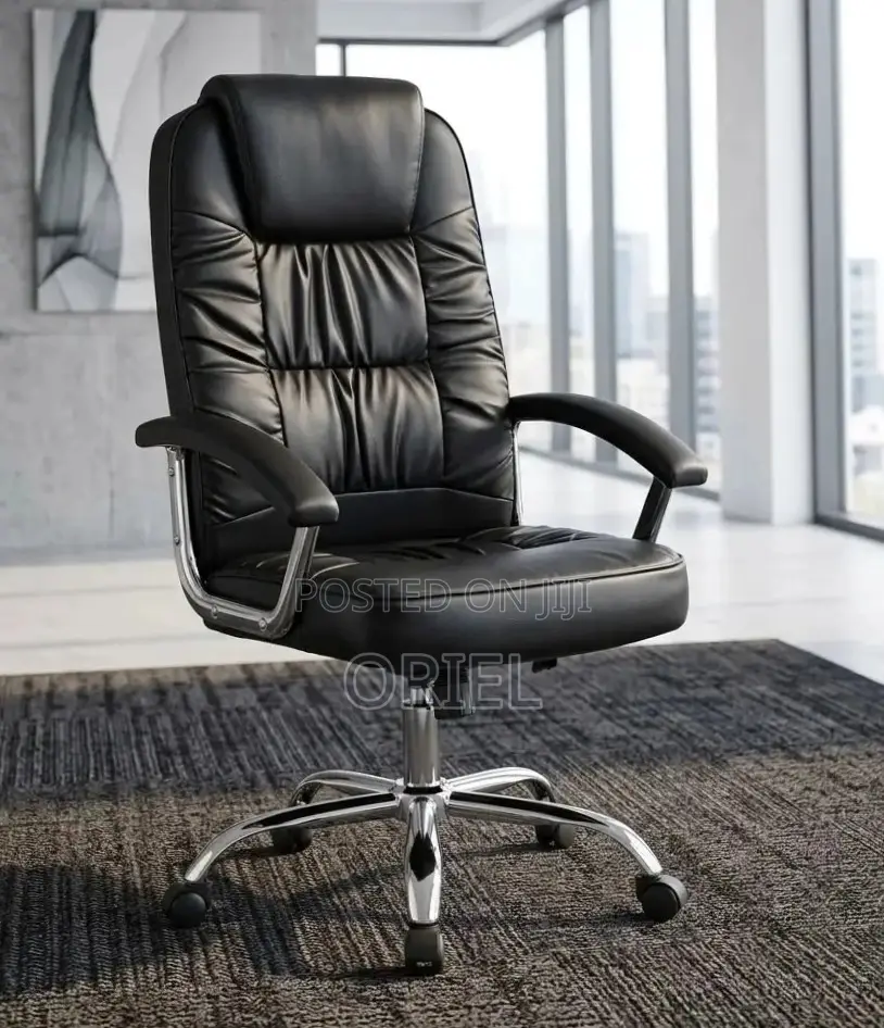 Office Chair : Black Leather Executive Work Chair
