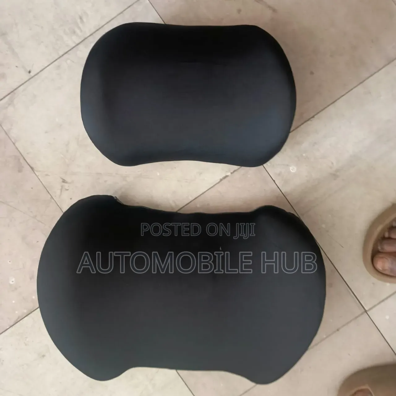 • Universal Car Lumbar Back Support & Headrest Set (Black)