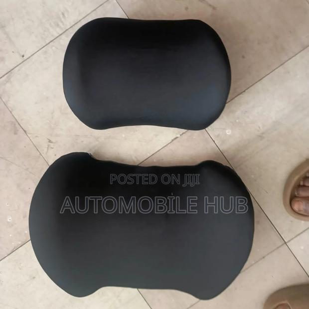 • Universal Car Lumbar Back Support & Headrest Set (Black) - thumbnail 2